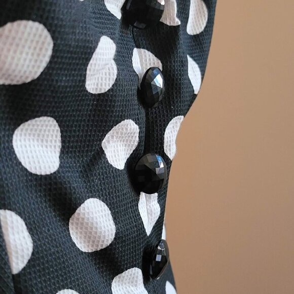 Vintage Y2K 80s 90s Black & White Polka Dot Off-Shoulder Dress with Rached Detai - Picture 8 of 16